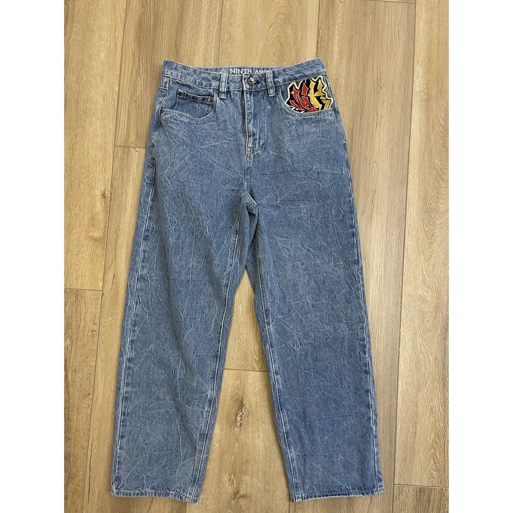 Ninth Hall Jeans Ambush Dragon Embroidered Y2K Skater Baggy Streetwear Graffiti - Picture 3 of 12